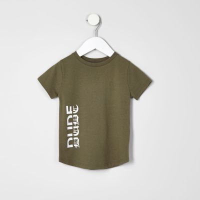 Mini boys khaki dude print T-shirt
